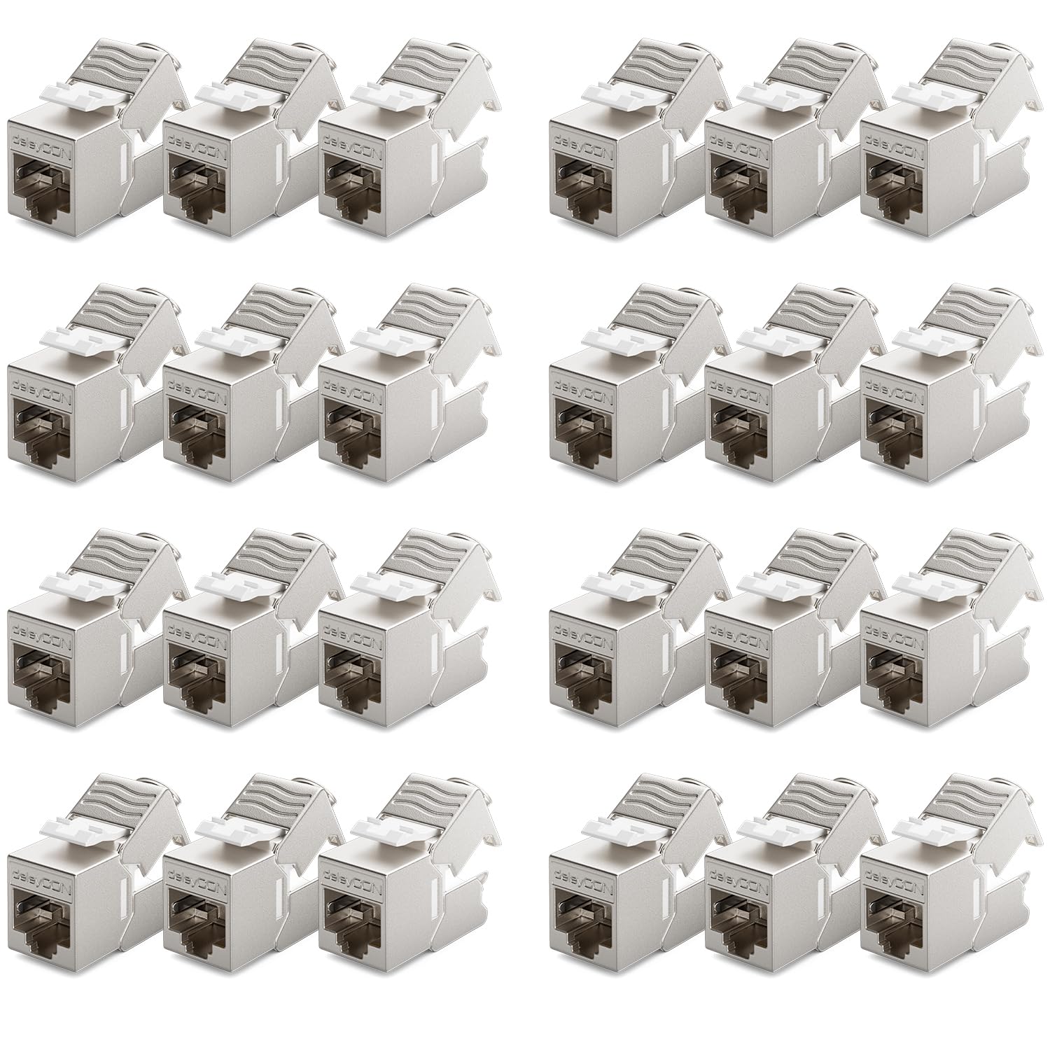 deleyCON 24x Modulo Keystone RJ45 Senza Utensili (10 Gbit/s, 500 MHz) LSA Completamente Schermato STP - Presa LAN per Cavi Patch Ethernet CAT8 CAT7 CAT6 CAT5, per Scatola a Muro e Patch Panel