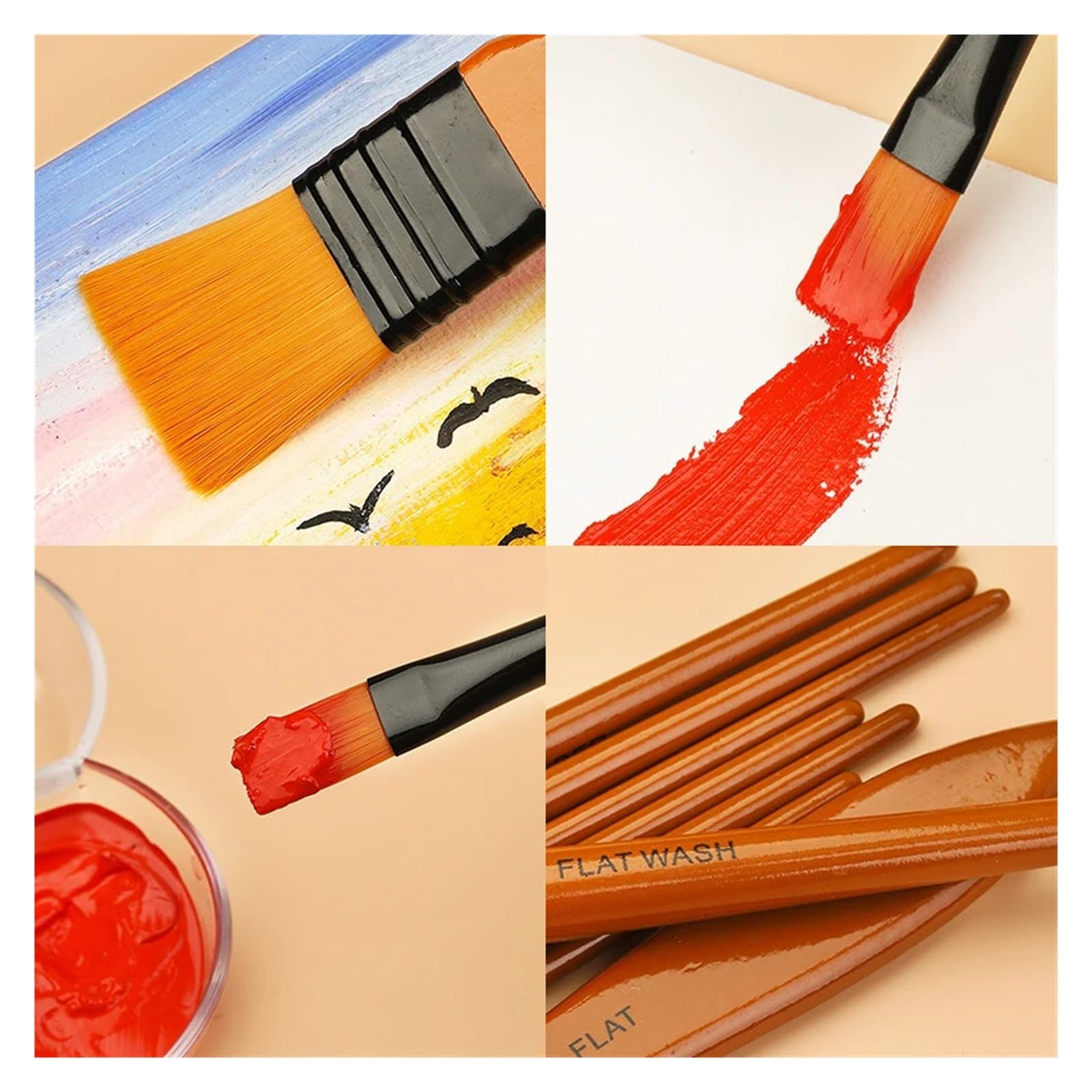 10 unids/Set Pelo de Nailon Mango Madera Acuarela Pincel Pintura Juego Pinceles Aprendizaje DIY al óleo acrílica Suministros(Black)