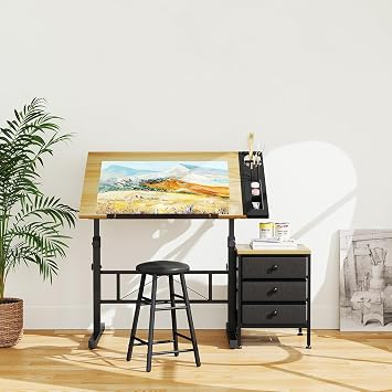 Dripex Adjustable Drafting Table, Art Drawing Table with Stool & Drawer