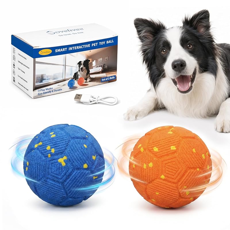 Bola Interativa para Cães com Movimento, Rebatida e 3 Modos SOVELIVEE Pacote com 2