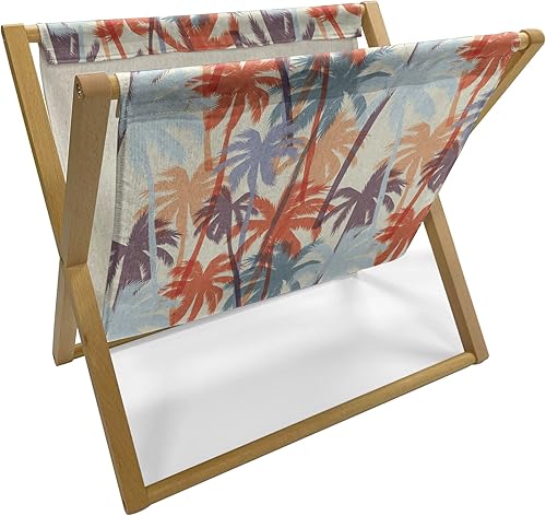 Vista 19 de Lunarable Synthwave Magazine and Book Holder, Retro Inspired 80's Style Palm Trees and Striped Sun Print Vaporwave Like, Floor Rack Decor for Indigo