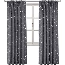 BGment Dark Grey Kids Blackout Curtains for Living Room 84 Inch - 2 Panels | Silver Star Print, Rod Pocket, Room Darkening Privacy Thermal Insulation, for Children Nursery Living Room, 52x84 Inch