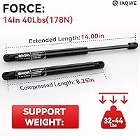 Vista 3 de C16-09461 14Inch 40Lbs 178N Gas Struts for Leer A.R.E Snugtop Truck Cap Replacement Shocks for Pickup Canopy Topper Camper Shell Back Rear Side