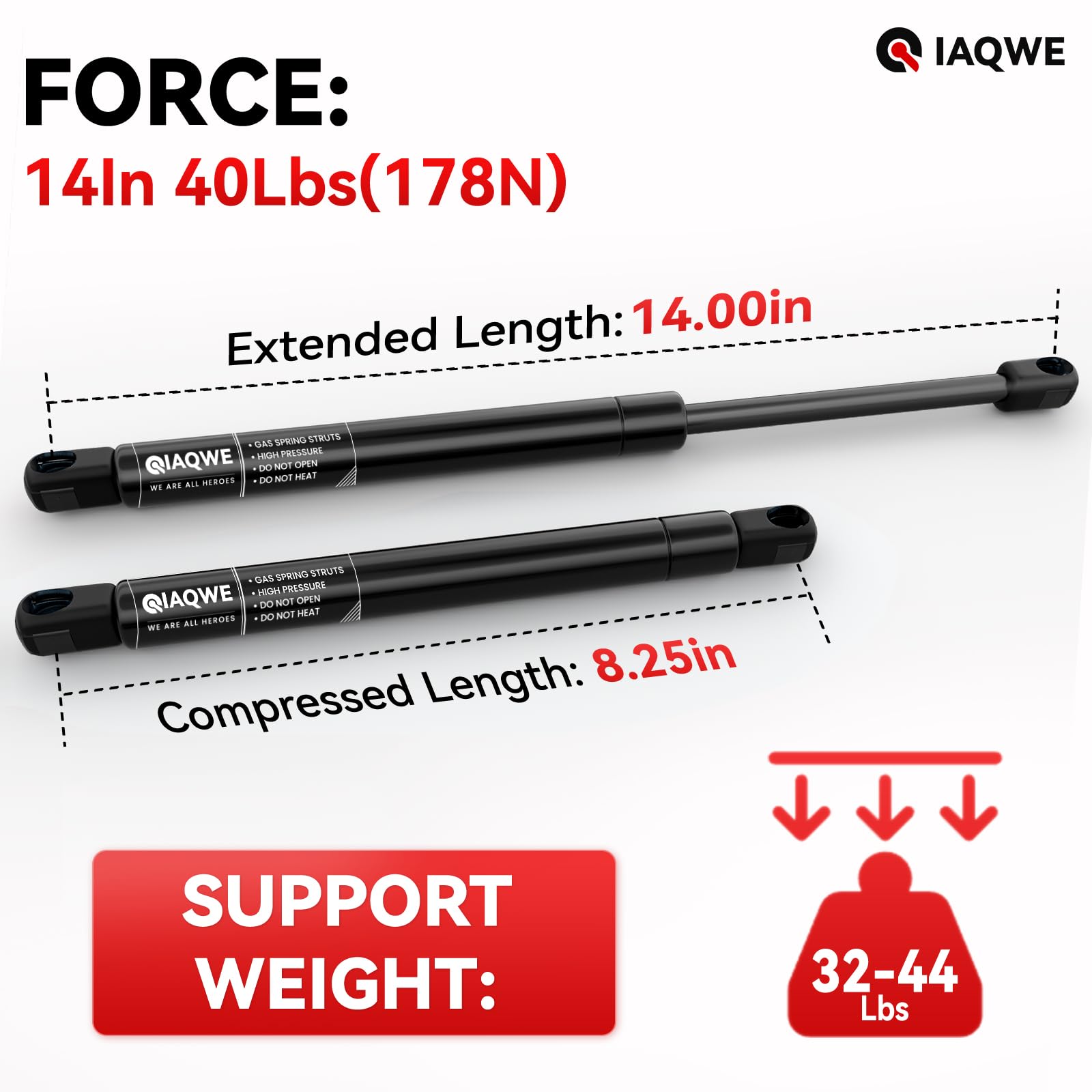 Pair Of Better Built Truck Tool Box Gas Struts – 12" Extended, 8.25" Compressed, 70 LB Pressure Lift Support Shocks