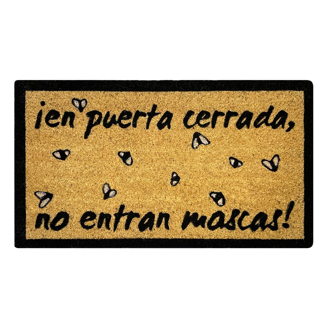 Acomoda Textil – Felpudo de Coco Natural Ecológico Animado con Dibujos y Frases. Felpudo Resistente y Antideslizante, Ideal para Interior y Exterior en Puertas de Hogar, Jardín y Oficina. (Moscas)