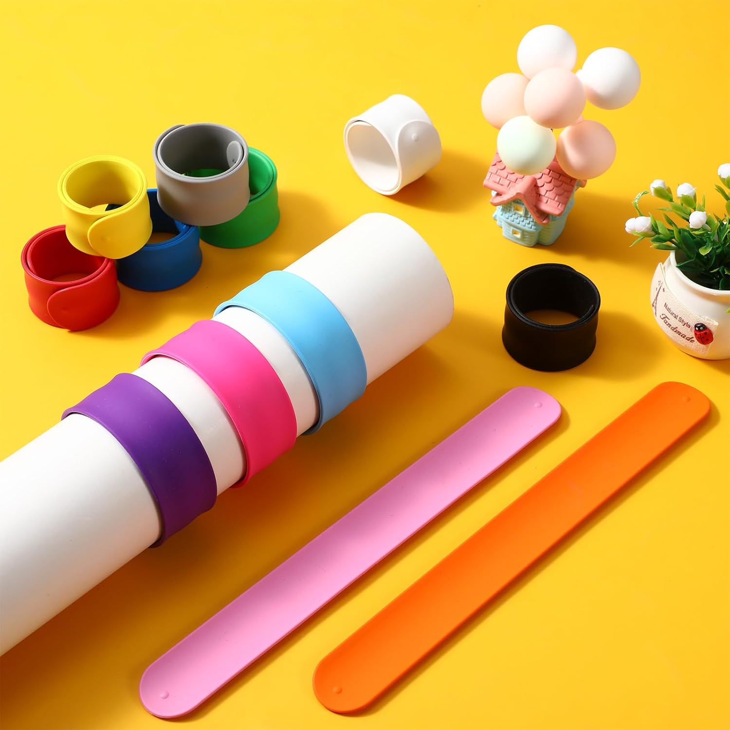 12 Pcs Silicone Rubbber Slap Bracelets Plain Slap Bracelets Wrist Soft and Safe Slap Bands Wrap Band for School Party Favors DIY Painting