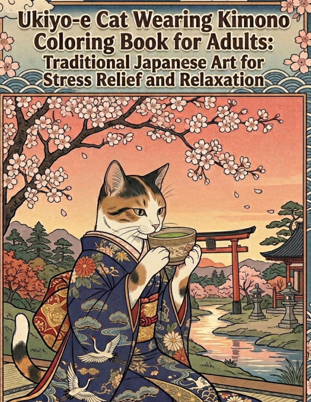 Ukiyo-e Ukiyo-e Cat Wearing Kimono Coloring Book for Adults: Traditional Japanese Art for Stress Relief and Relaxation: Japanese Art／Woodblock ... Relief／Mindfulness／Ukiyo-e Cat Wearing Kimono