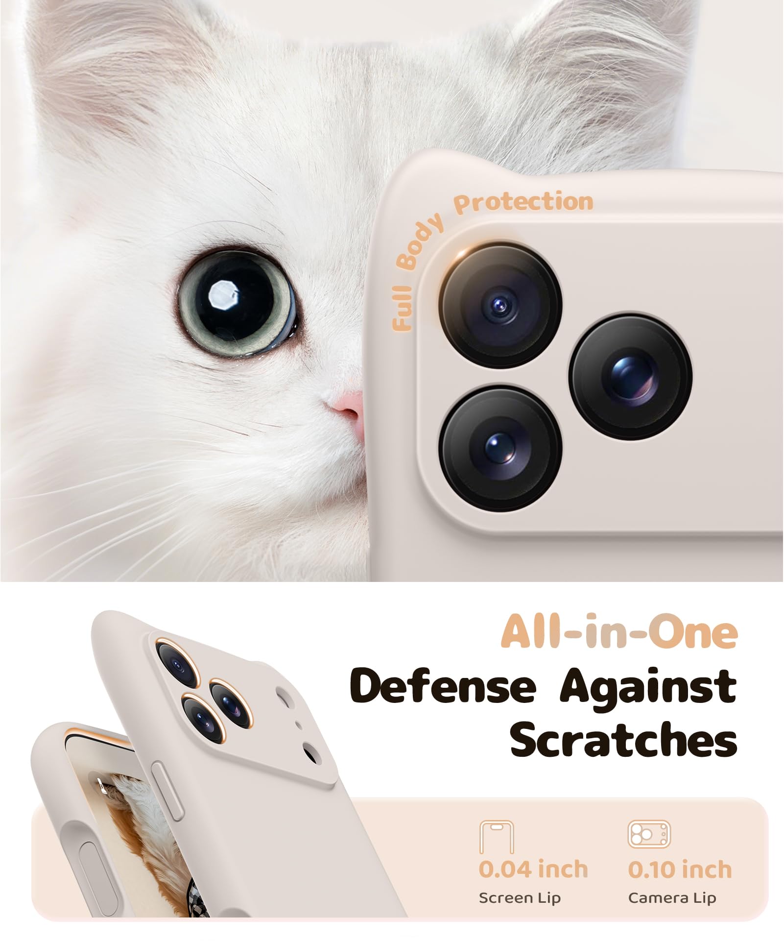 GolbinBox Funda magnética para iPhone 17 Pro Max, compatible con MagSafe, protección completa de la cámara, funda de silicona líquida con bonita oreja de gato, funda de cuerpo completo a prueba de