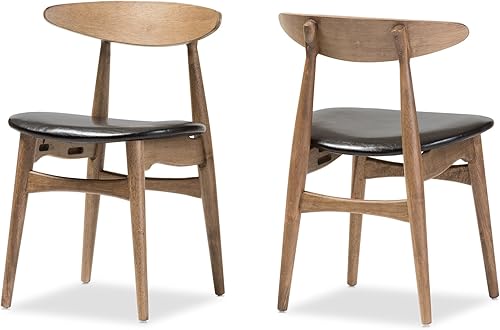 Baxton Studio Edna - Silla de comedor de madera con acabado marrón claro y piel sintética francesa, color negro y roble