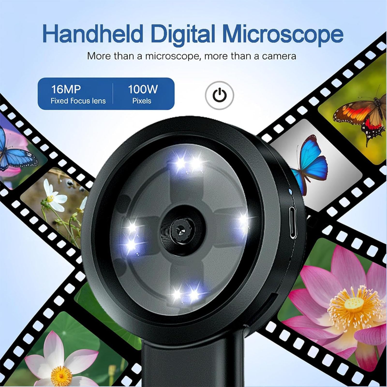 Microscopio Digital de Dermatoscopio de Mano, Analizador de Piel y Cuero Cabelludo Digital 100x con Cámara de 16MP, Pantalla LCD de 2 "para Folículo Piloso, Poro, Inspección de Cabeza Negra