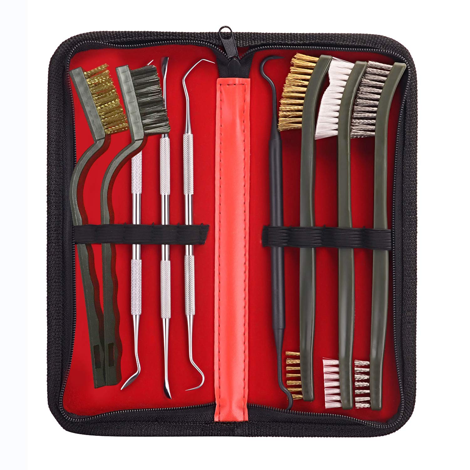 Gun Cleaning Kit Pick Set Tool for All Guns Stainless Steel Ploymer Picks Double-Ended Nylon Brass Steel Brush Set with Case