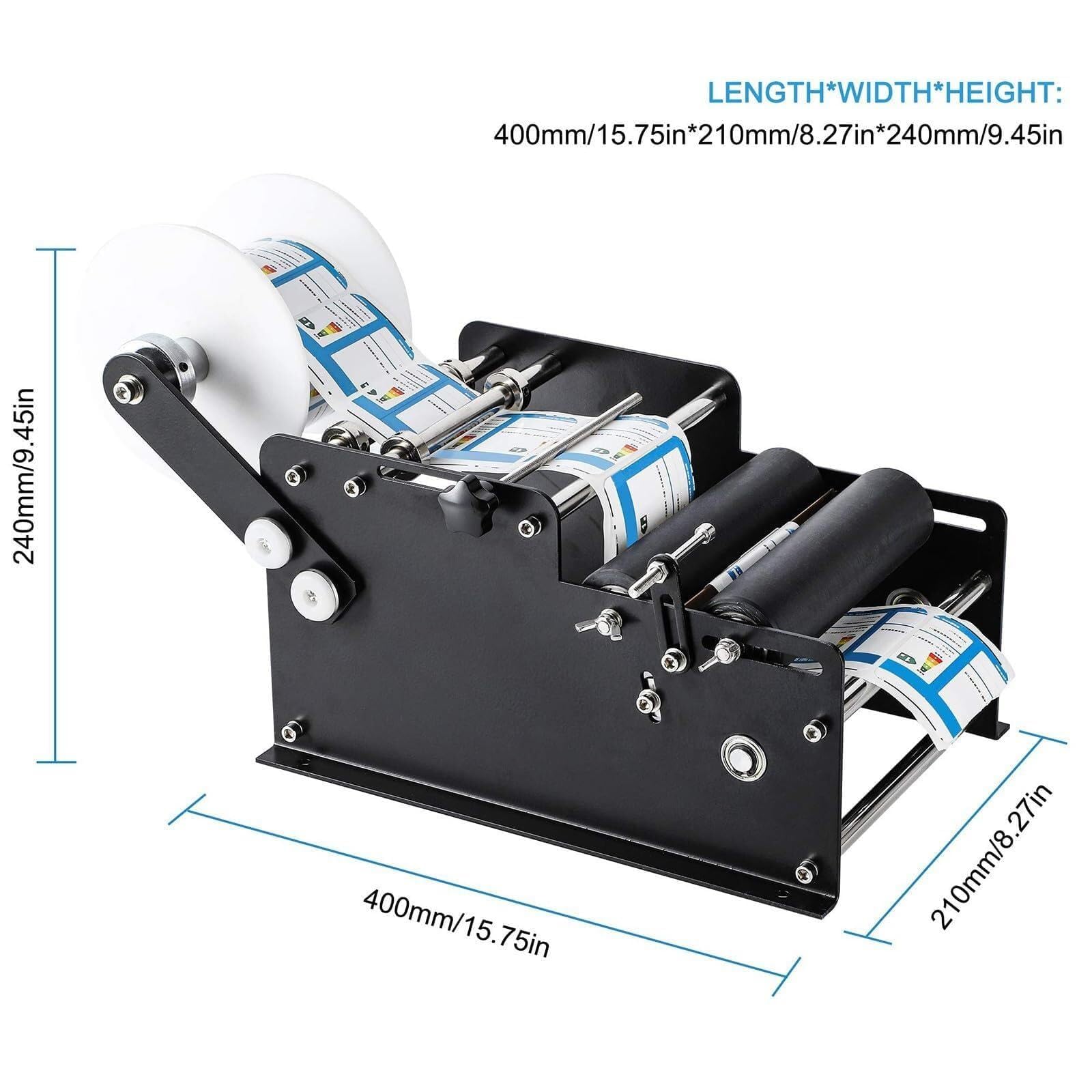 Etichettatrice manuale per bottiglie rotonde - Applicatore semiautomatico regolabile, velocità 30 etichette/min, compatibile con etichette larghe 10-110 mm e lunghe 10-300 mm
