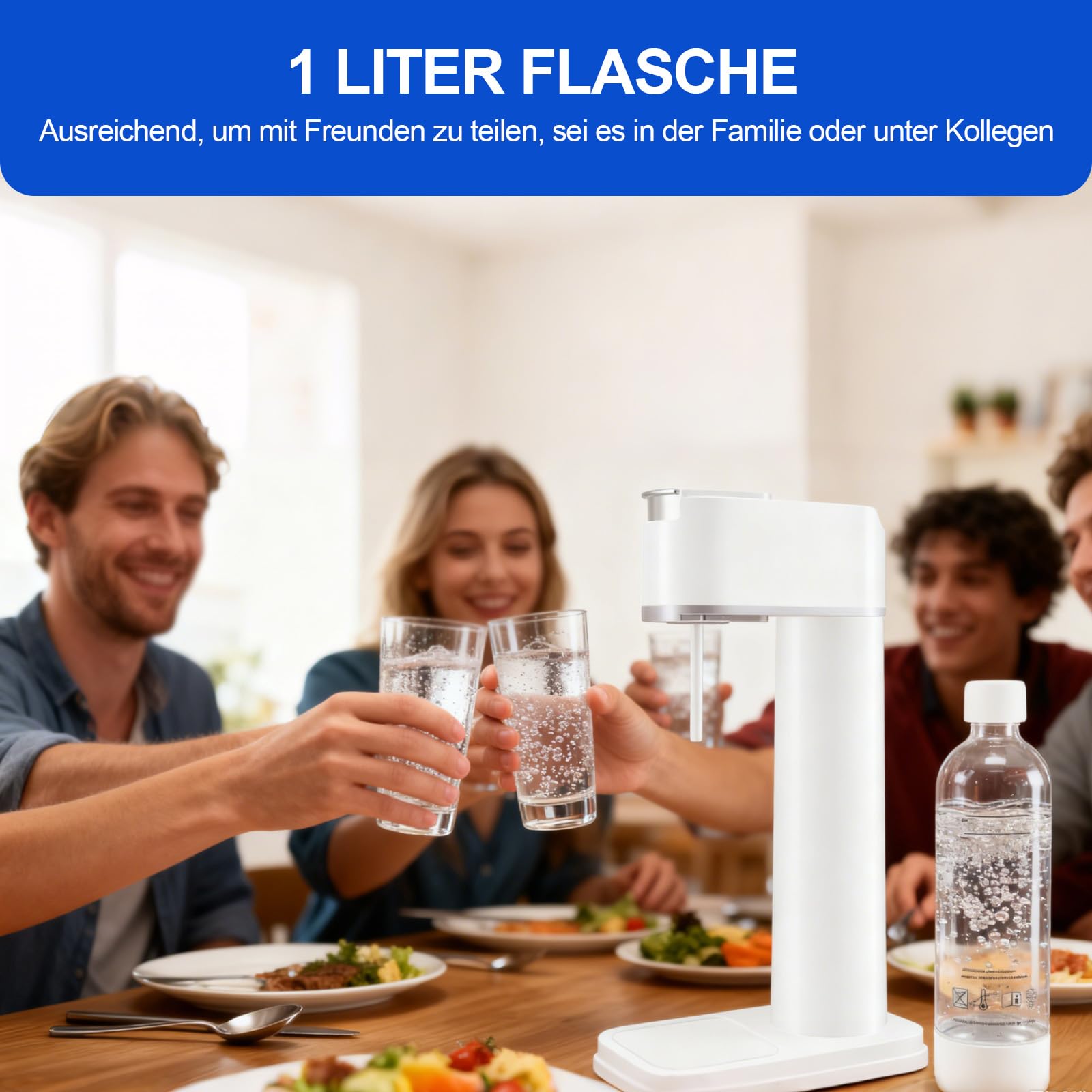 Wassersprudler Sodamaschine mit 1 Liter Flasche Höhe 40,5 cm Weiss | Stylisch und platzsparend,