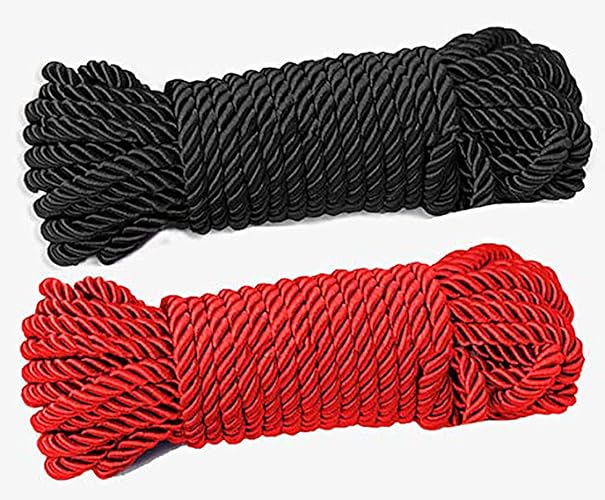 2 Pack All Purpose 32 feet 6 mm(1/3inch) Diameter Soft Silk Rope Solid Braided Twisted Ropes,10m Durable and Strong All Purpose Twine Cord Rope String Thread Cord (Black Red) - Black and Red