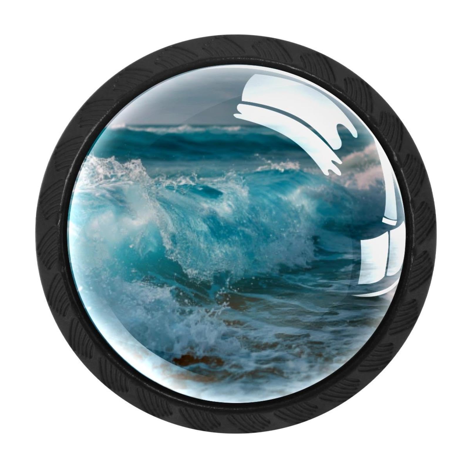 CHENZZZZ 4 Pack Black Sea Ocean Waves Kitchen Handles, Cabinet Pulls Hardware for Cupboard Drawer Knobs Dresser Pulls