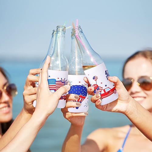 Miniatura 4 de 15 fundas para enfriar latas de 12 onzas, 4 de julio, patrióticas con bandera de Estados Unidos, fundas para latas seltzer de cerveza roja, azul,