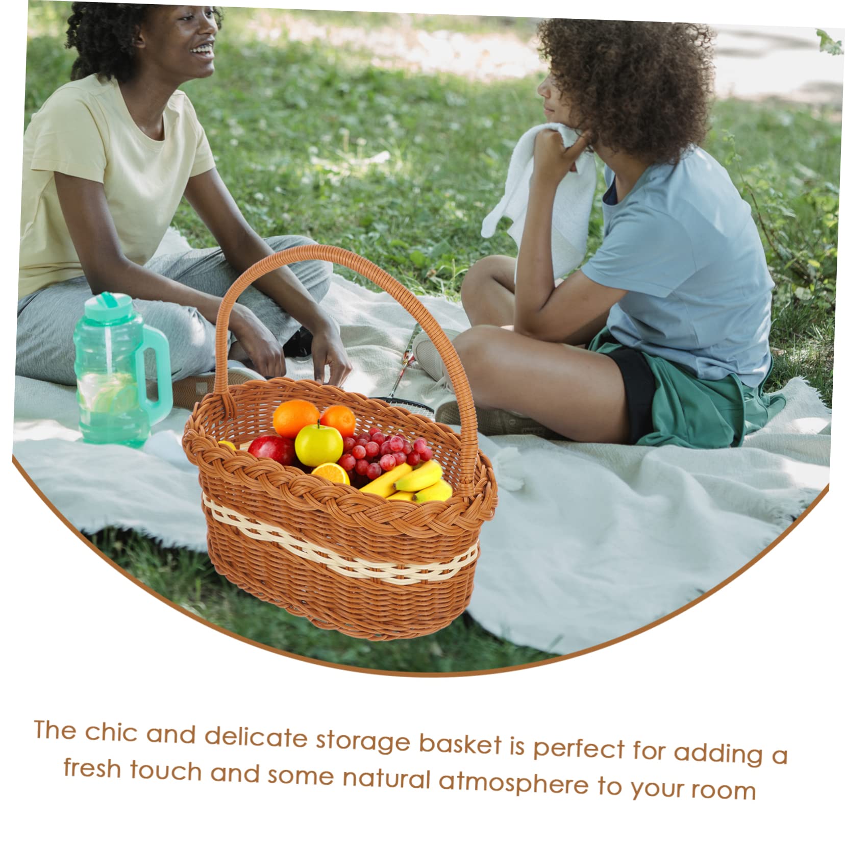 Cestino Portaoggetti con Nappa Intrecciata A Mano per Picnic Cestino Portaoggetti Intrecciato per Esterni Robusto Contenitore per La Conservazione della Frutta per La Casa