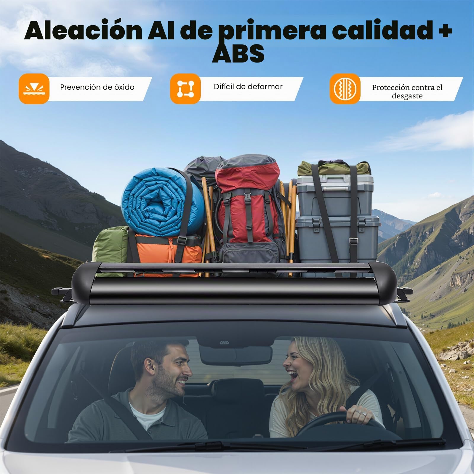 Barras de techo universales, de aluminio ligeras, barras de techo universales para portaequipajes de SUV, hasta 68 kg/150 lbs, tamaño del soporte de techo 127 x 97 cm