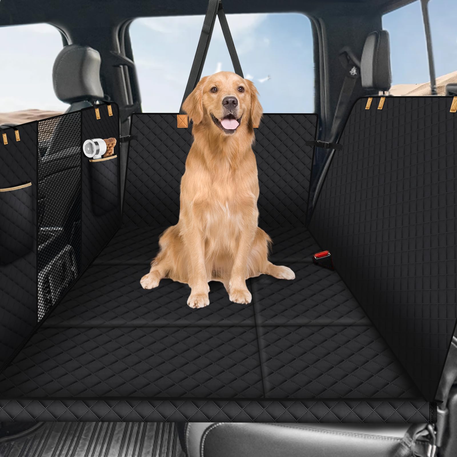 Lekeinchi Funda de Asiento Trasero de Perro Grande para Camión, Funda Coche Perro Asiento Trasero con 6pcs Fondo Duro, Nergo2