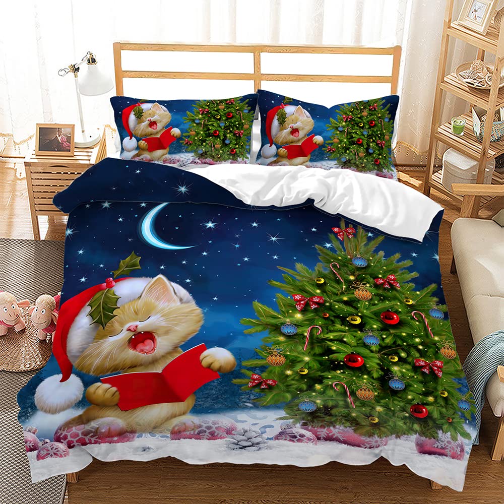 Czerwony Niebieski Boże Narodzenie Zestaw Pościeli Poszewka Na Kołdrę i Poszewka na Poduszkę łatwa w Pielęgnacji Miękka Poszewka Na Kołdrę Bedding Set Microfibre Teenager(Wielokolorowy2,135x200cm)