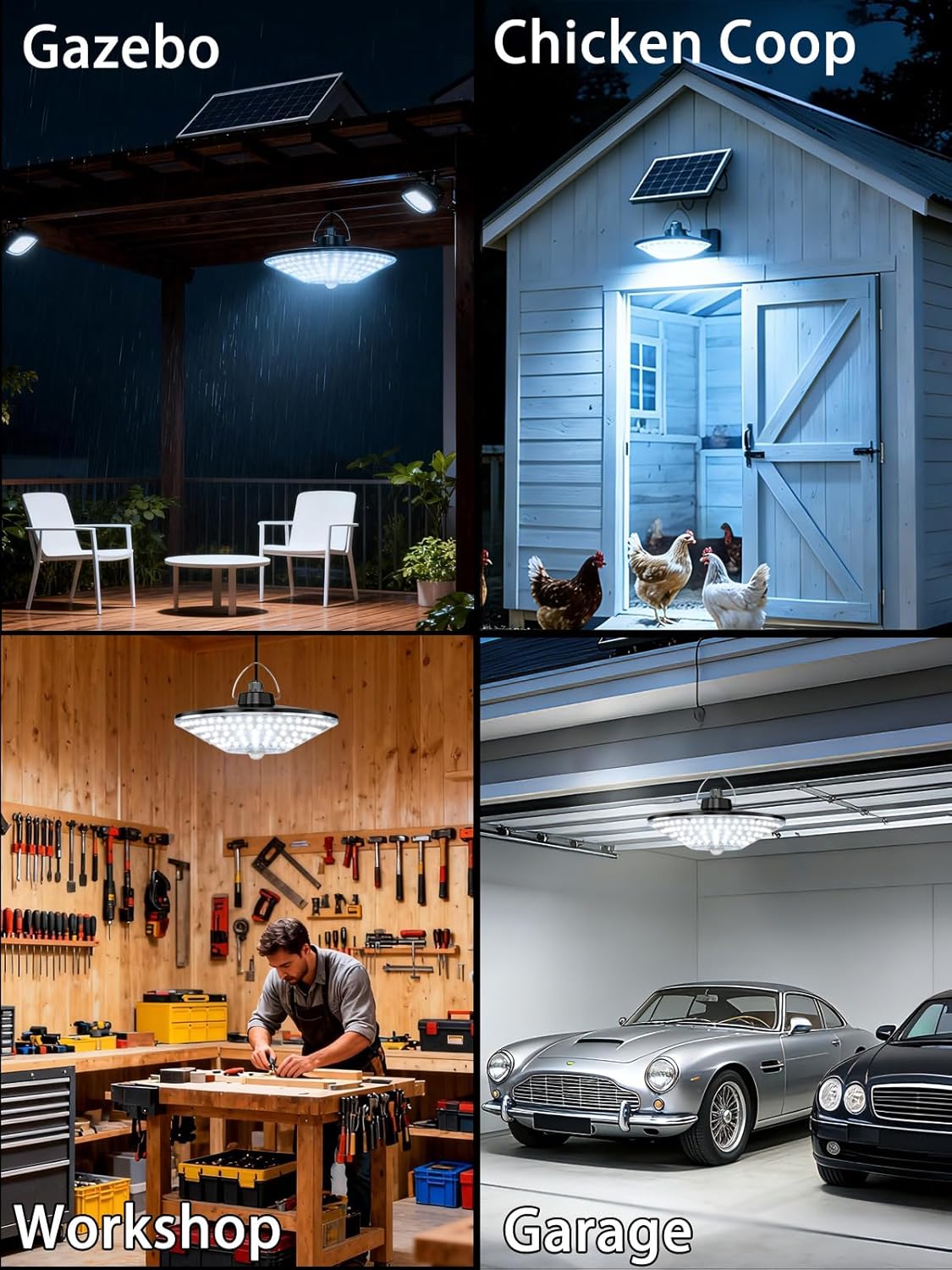 Solar Lights Indoor Outdoor, Solar Pendant Lights with Motion Sensor & Remote, 198 Bright LEDs, 5 Lighting Modes, Waterproof Energy Efficient for Shed Barn Chicken Coop Gazebo Garage Day & Night