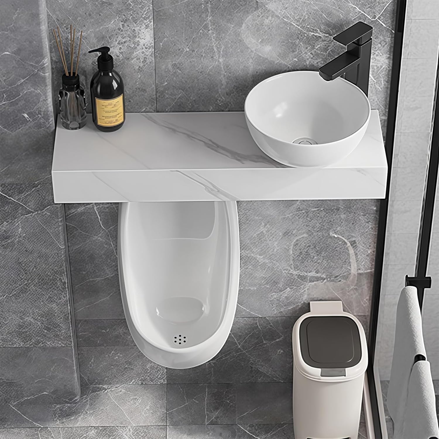 Wall Mounted Men's Adult Urinal With Storage Platform Sink,Universal Washout High Efficiency Urinal,2-in-1 Space Saving Design,for Small Bathrooms & Restrooms(50cm)