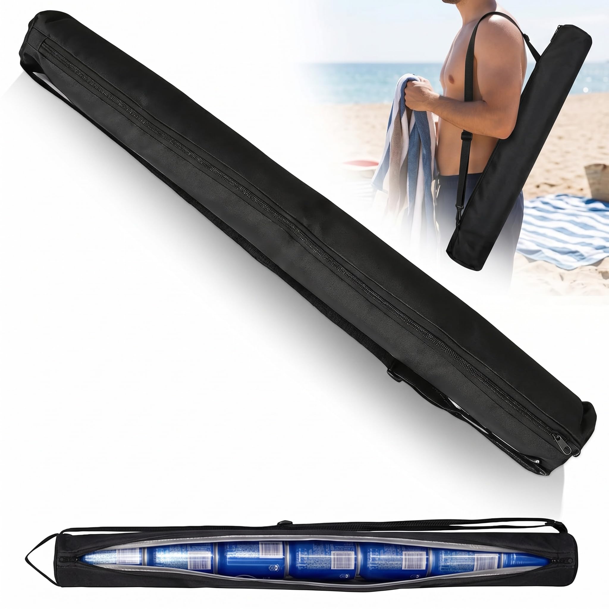 Golf Beer Cooler Sleeve Bag, 7 Can Insulated Beverages Cooler Tube Bag Adjustable Oxford Shoulder Strap Leakproof Beverage Storage Case Funny Golf Gifts for Most GolfBags Outdoor Sports Camping