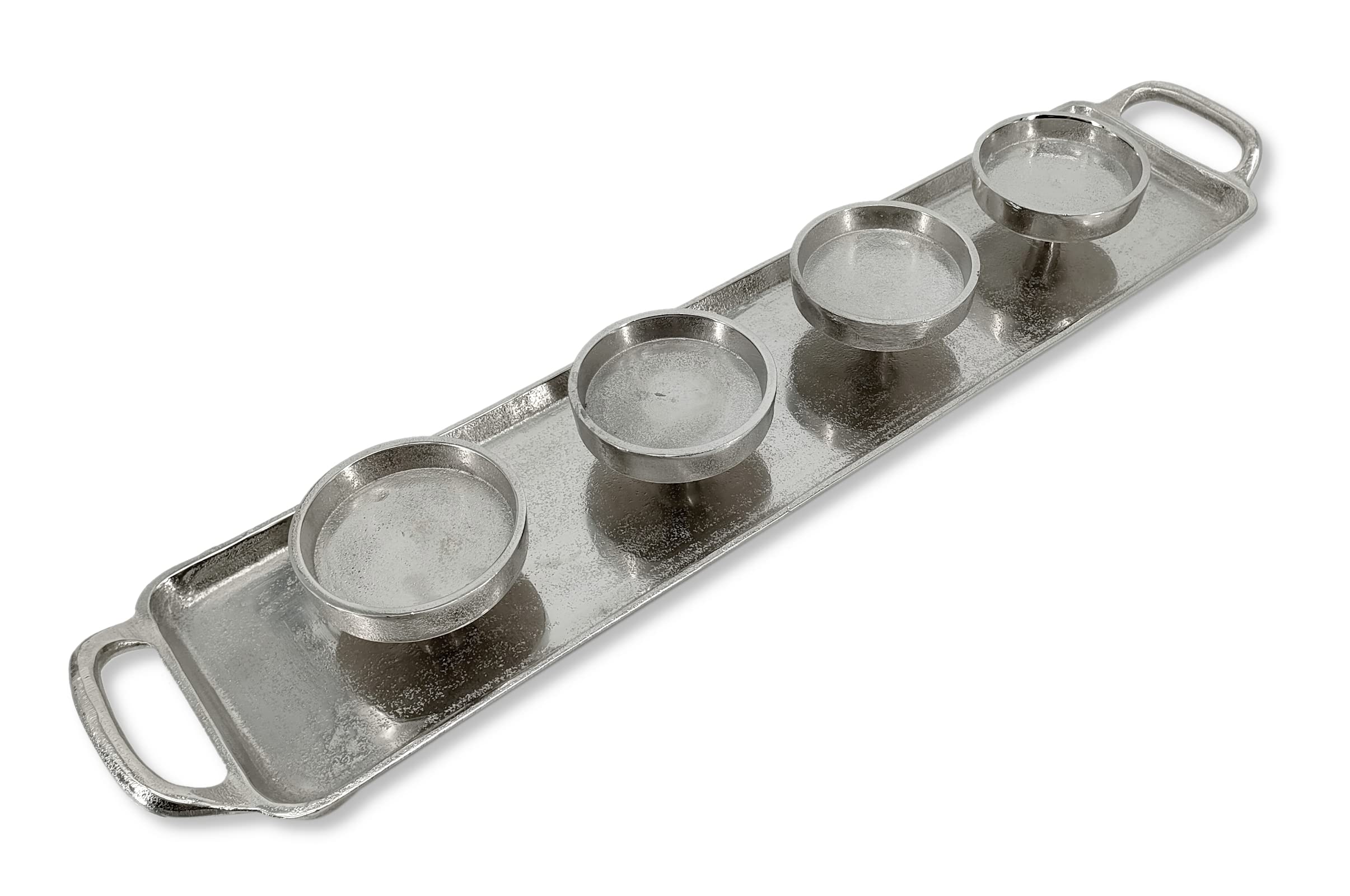 Metall Kerzenhalter Silber 63cm für Vier große Stumpen-Kerzen Tisch-Deko Advent-Kerzenständer