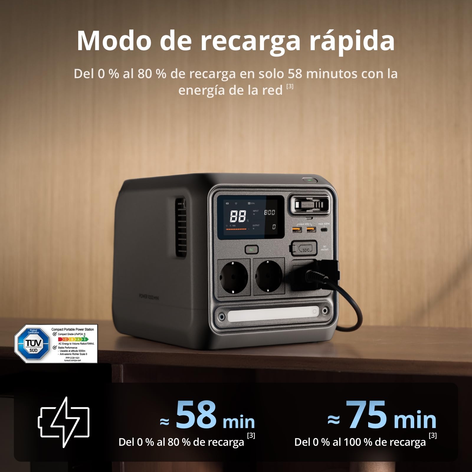 DJI Power 1000 Mini Estación de energía portátil, Batería LFP de 1008 Wh, Tamaño compacto, Salida máxima de 1000 W, Recarga del 0% al 80% en 58 minutos, Generador eléctrico para el hogar y camping