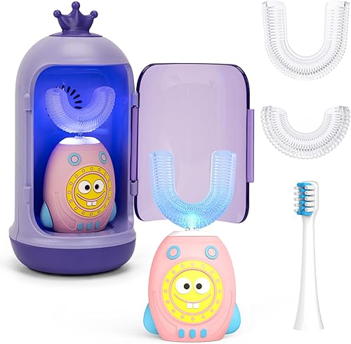 Miniatura 1 de FTOYIN Cepillo de dientes eléctrico en forma de U para niños, cepillos de dientes eléctricos para niños con 5 modos, cepillo de dientes sónico para