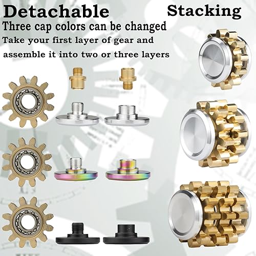 Miniatura 4 de Yakison Mini Fidget Spinners de eslabón de engranaje de latón, apilables, extensibles de metal para adultos, moneda háptica pequeña de cobre y oro