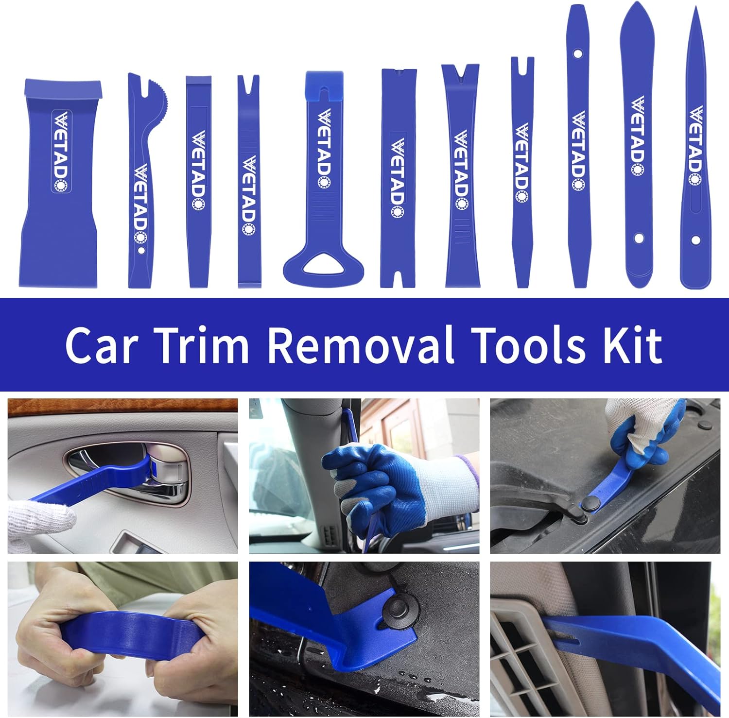 Auto Trim Removal Tool Kit, Wetado Car Panel Door Audio Trim Removal Tool Kit, 25 Pack Fastener Remover Pry Tool Set with Storage Bag for Removal of Car Door Clip Panels Fasteners (Blue)