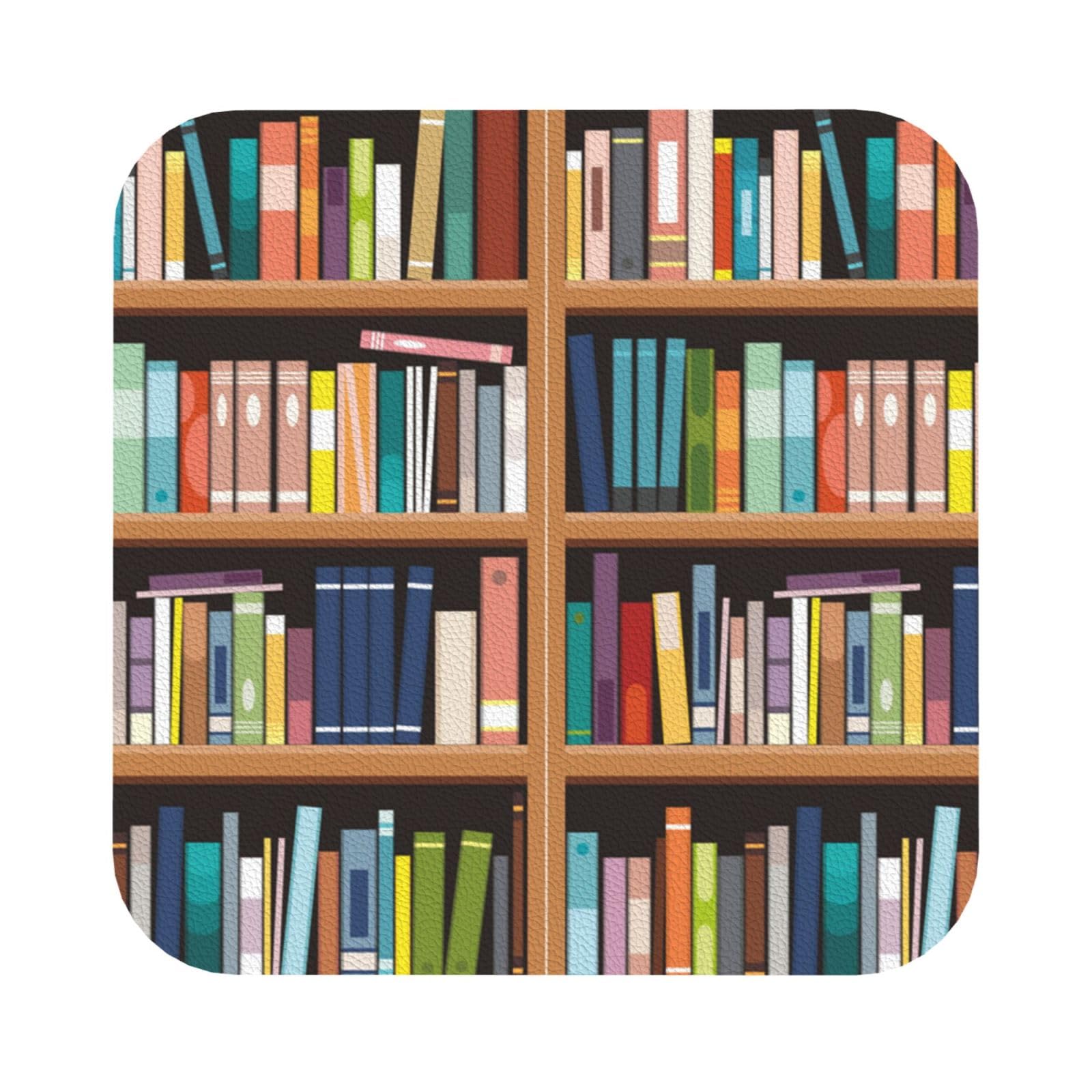 Library Bookshelf PU Leather Coasters Set of 6 Square Drink Coasters