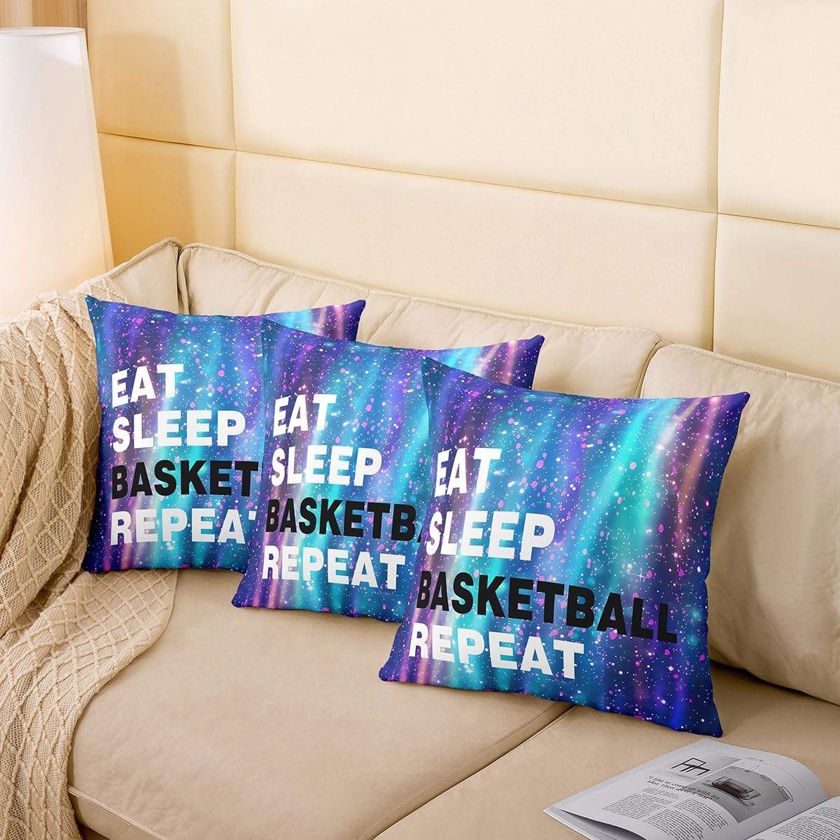 Feelyou Basketball Throw Pillow Covers 24"x24" Set of 2 Ball Gaming Decorative Pillow Case Pillowcase for Sofa Bed Outer Space Galaxy Cushion Cover Sports Theme Outdoor Pillows Covers Home Decor