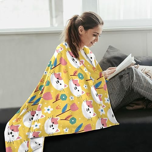 Miniatura 6 de Cute Cartoon Cat Yellow Flannel Fluffy Blanket for Adults Kids, Warm Holiday Blanket for Office Bedroom Home Decor, 60x90 Inches Bed Blanket