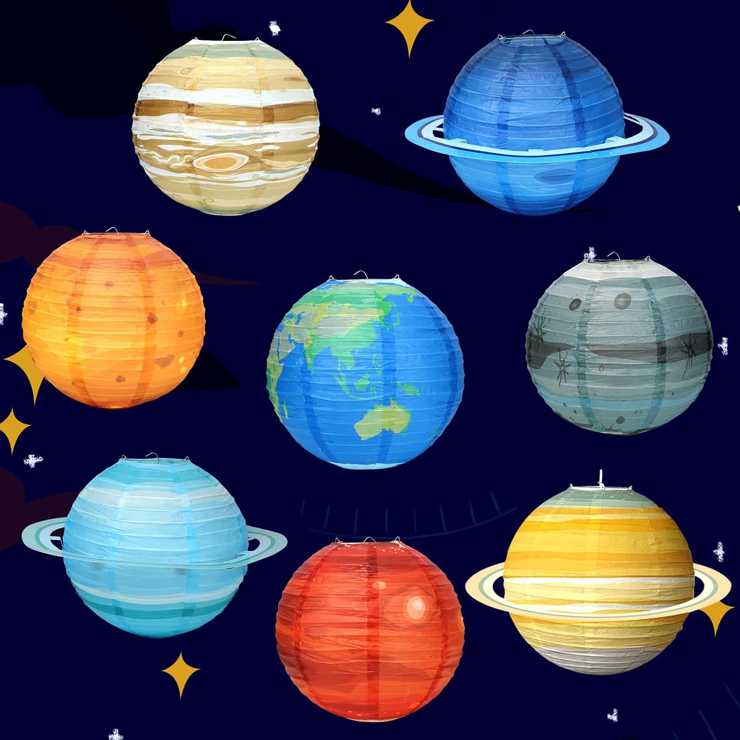 8 Packs Space Paper Lanterns Space Hanging Paper Lanterns
