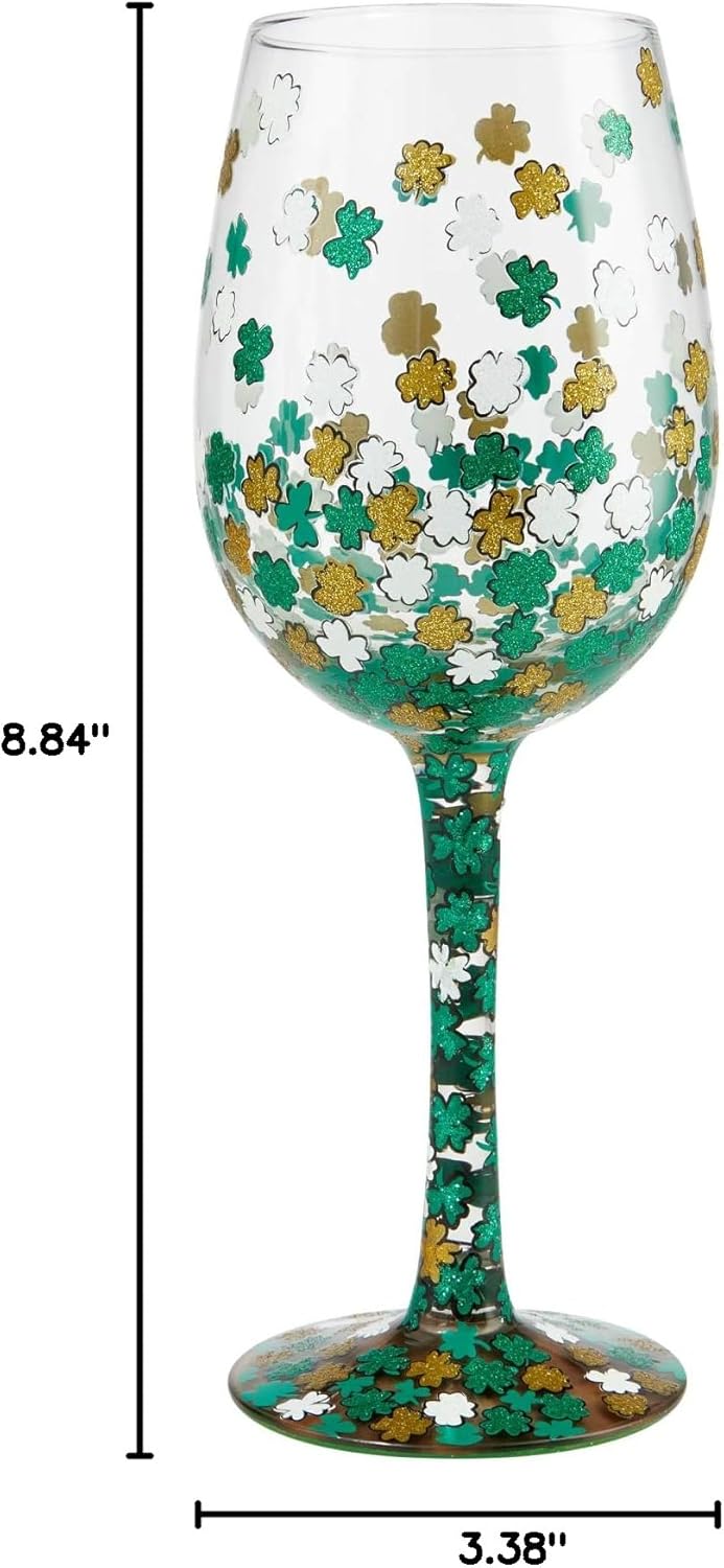 Enesco 6006950 Designs by Lolita Shamrock Hand-Painted Artisan Wine Glass, 15 Ounce, Multicolor