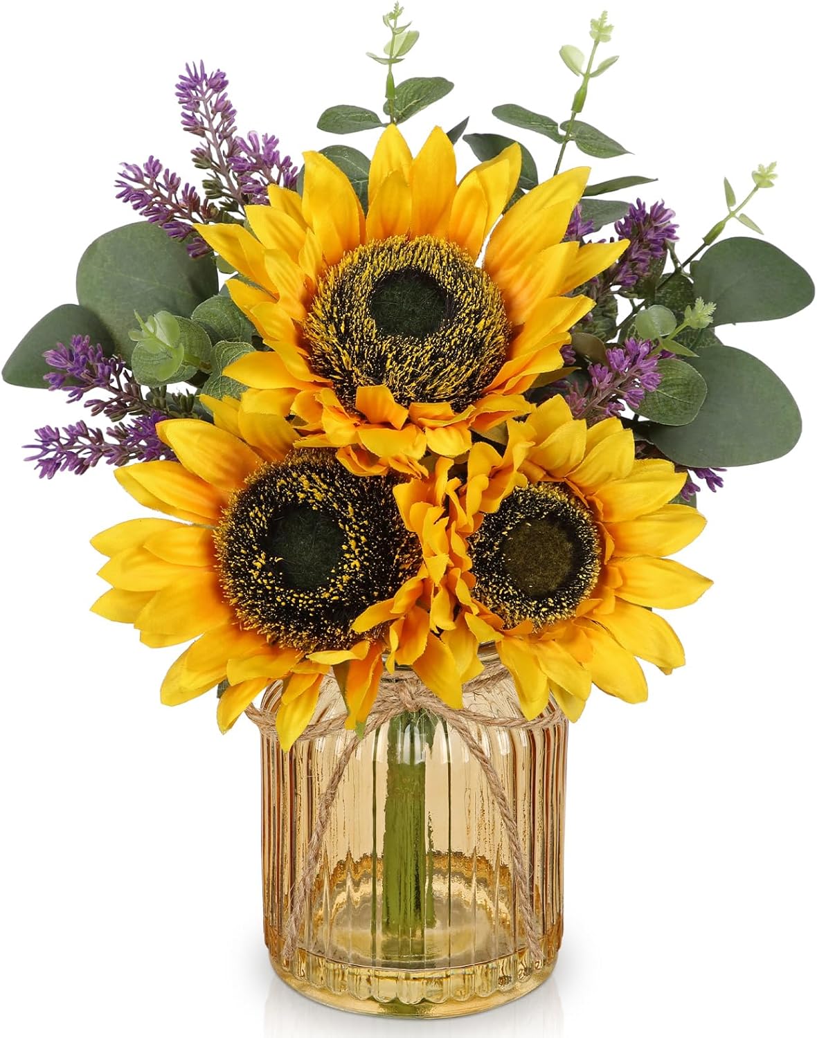 Oairse Fake Flowers in Vase, Sunflowers Artificial Flowers with Vase Sunflowers Centerpieces for Table Silk Flower Arrangement for Farmhouse Home Kitchen Bathroom Wedding Party Dining Room Decor