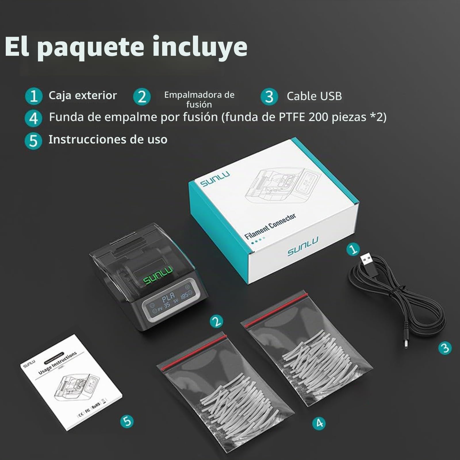 Conector de filamento con manguera de 400 PTFE, conector de filamento para filamento de impresora 3D de 1,75 mm, compatible con PLA PETG TPU ABS PA Nylon