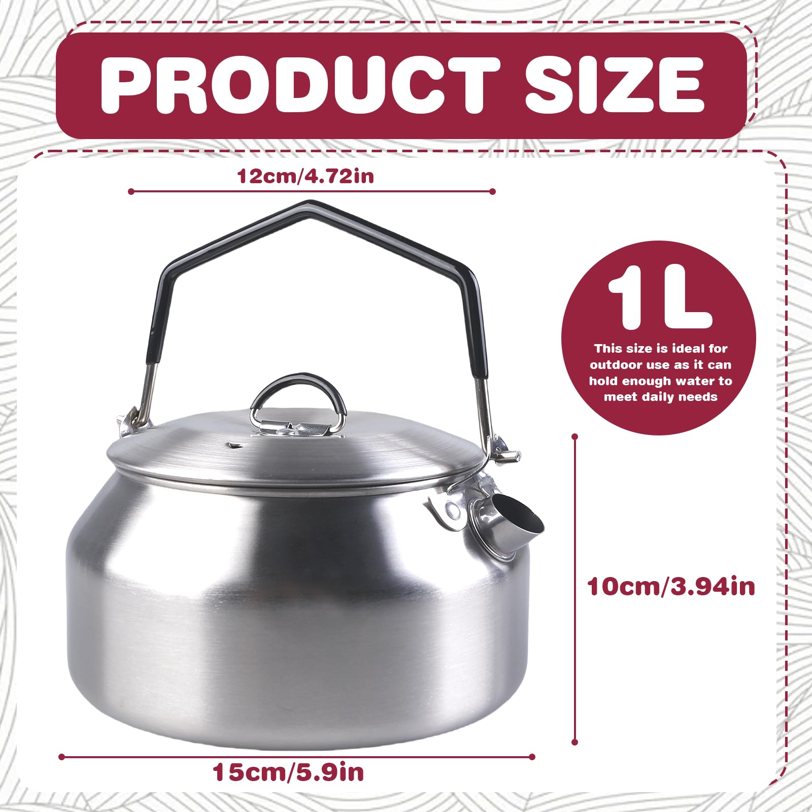 Hervidor de Camping Acero Inoxidable: 1L Hervidor Portátil Exterior Con Mango Ergonómico, Hervidor de Camping Sin Óxido Para Hogar Picnic Acampada (Plateado)