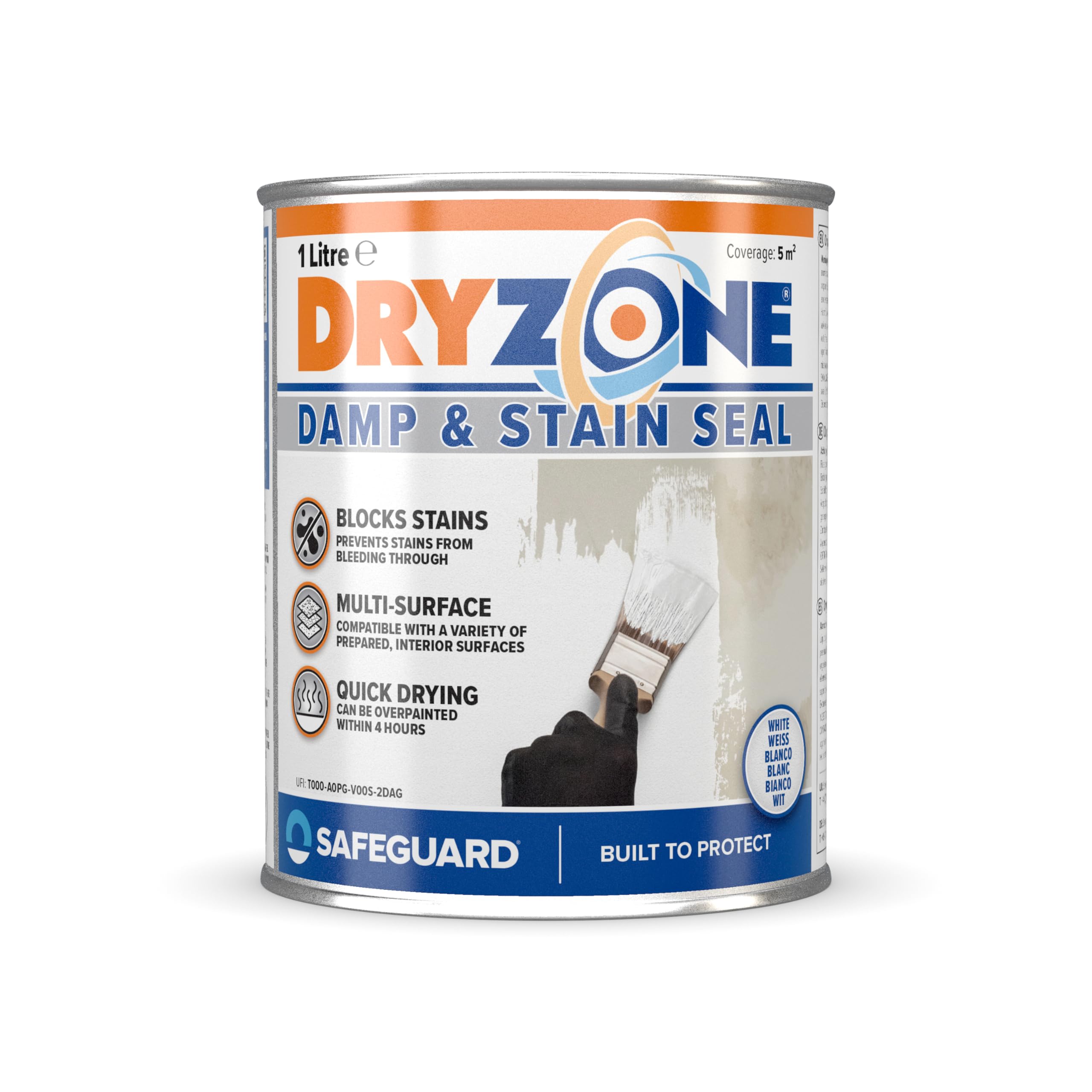 Dryzone Damp & Stain Seal Paint (1L, White) - Block Damp Stains on Plaster, Cement, Stone, Mortar Interior Surfaces | White Matt Undercoat Paint