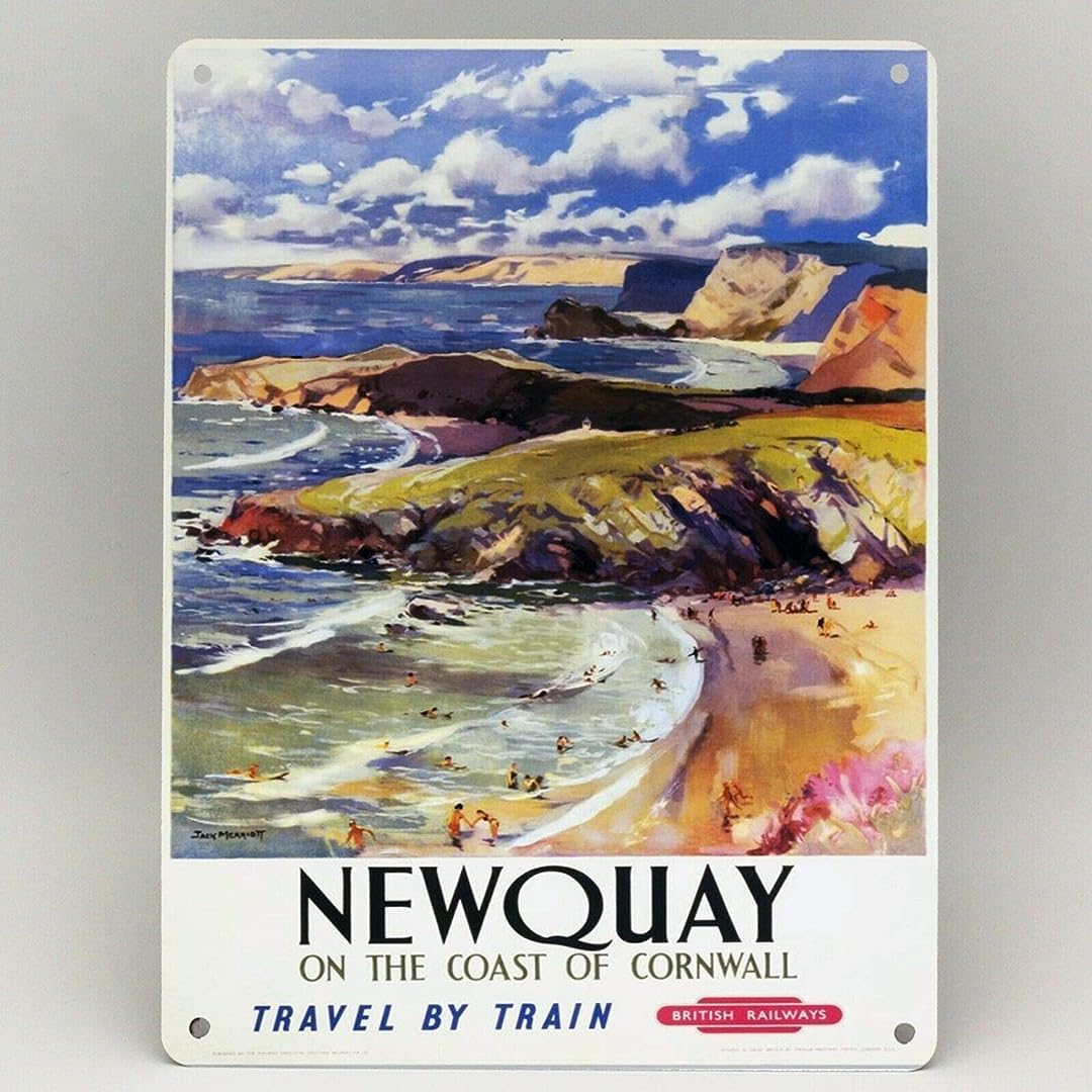 Bioprocess Newquay Railway Poster Metal Sign Merriott British Rail Vintage Travel Seaside Metal Tin Sign 8X12 Inches