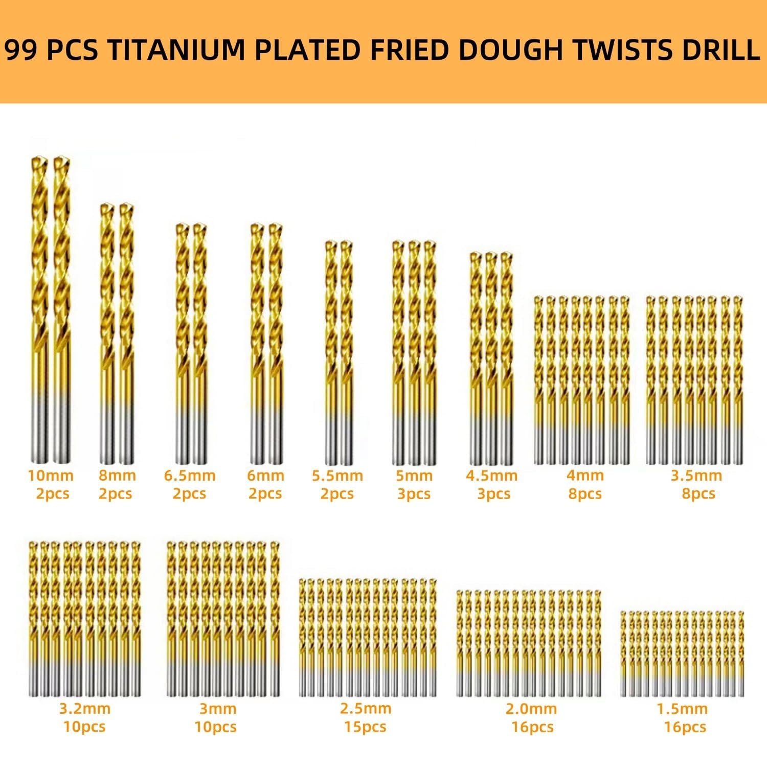 Set 100pz 99 Punte Per Trapano Hss Dorate In Titanium 1.5mm - 10mm Proessionali - - PagineGialle - Foto 4