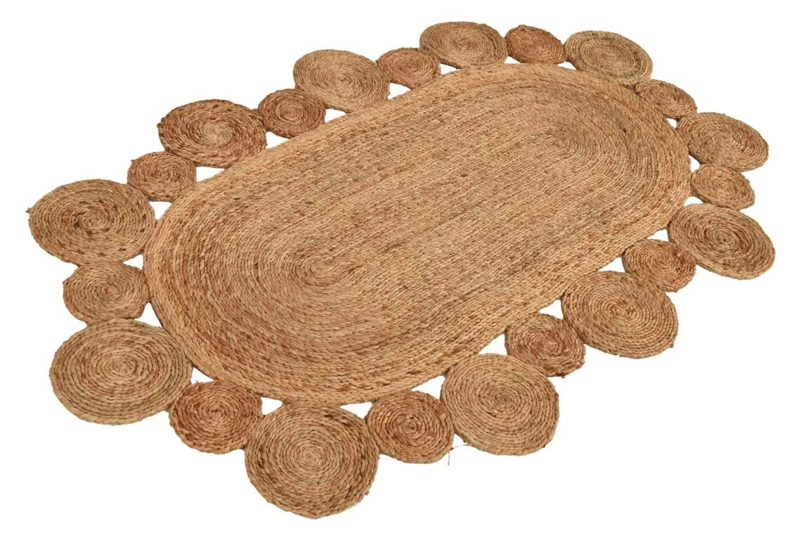 Tappeto in iuta 100% naturale, intrecciato a mano, design cerchio, ovale, per soggiorno, 60 x 120 cm