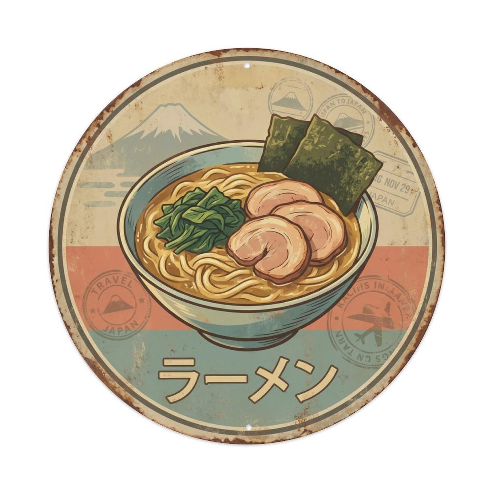 Cxhjca 8X8inch(20X20cm) Japanese Ramen Noodle Bowl Travel Shop Noodles Soup Metal Tin Sign