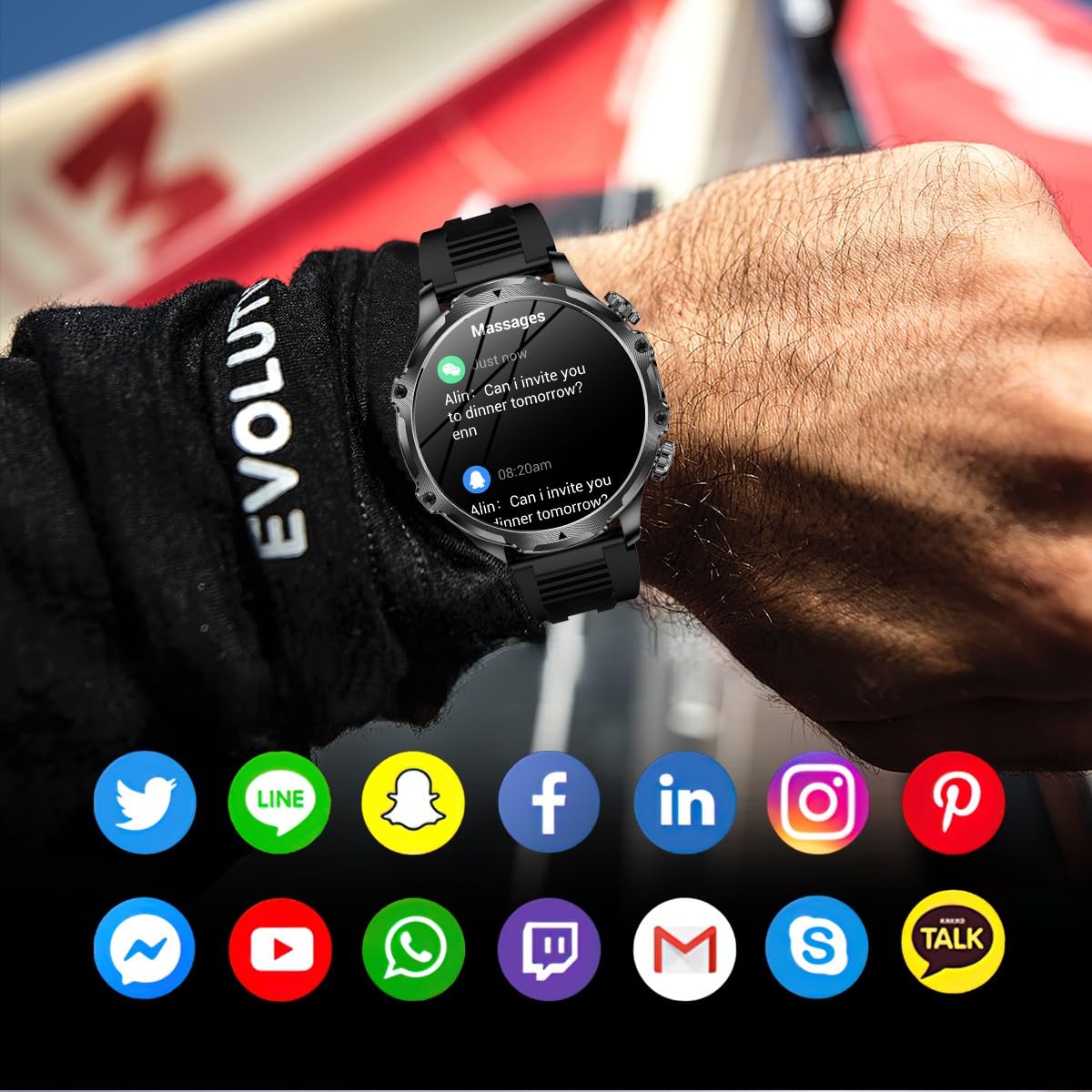 Smartwatch AK75 1.9" Bluetooth z rozmowami + słuchawki | Pulsometr, ciśnienie, SpO₂, 112 trybów sportowych, IP67, FitCloudPro, stalowa bransoleta i pasek silikonowy (czarny)