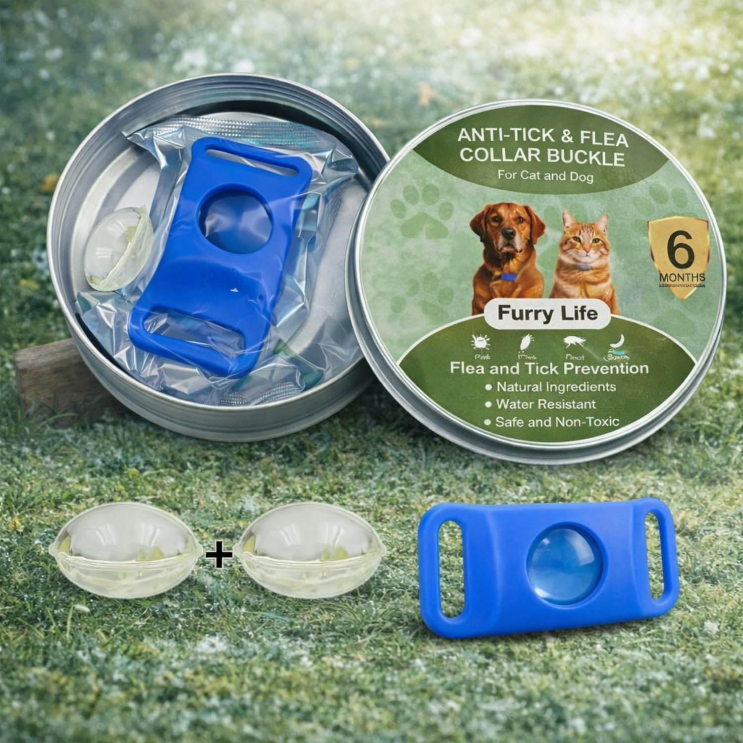 Furry Life Flea & Tick Prevention Pet Tag β Waterproof Collar Pendant, Chemical-Free Protection for Dogs, Cats & Small Pets, Safe for All Breeds (Blue)