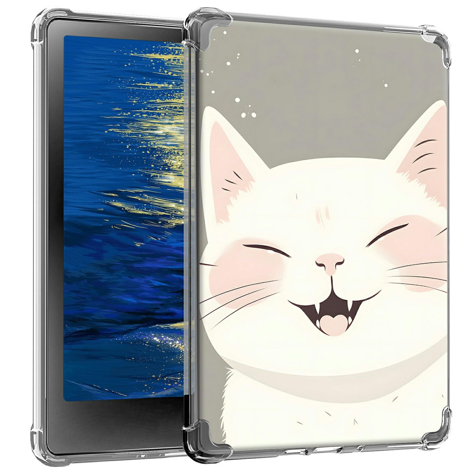 clear case for 6" all-new kindle 11th generation 2022 release only, slim lightweight soft tpu transparent silicone shockproof back cover case for kindle 2022 11th gen e-reader,cute white cat