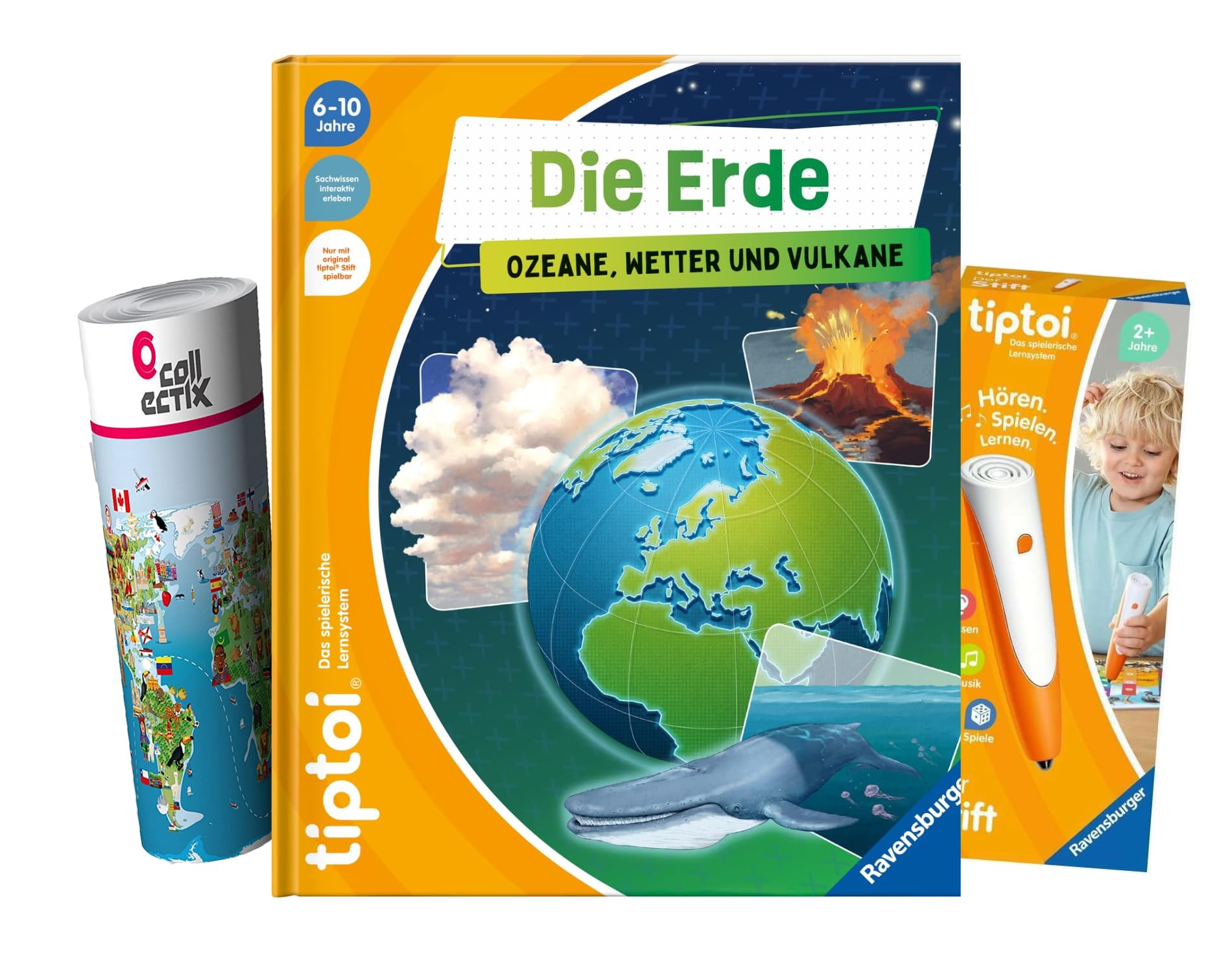 Ravensburger tiptoi® Die Erde: Ozeane, Wetter und Vulkane mit tiptoi Stift + Kinder Wimmel Weltkarte-Poster