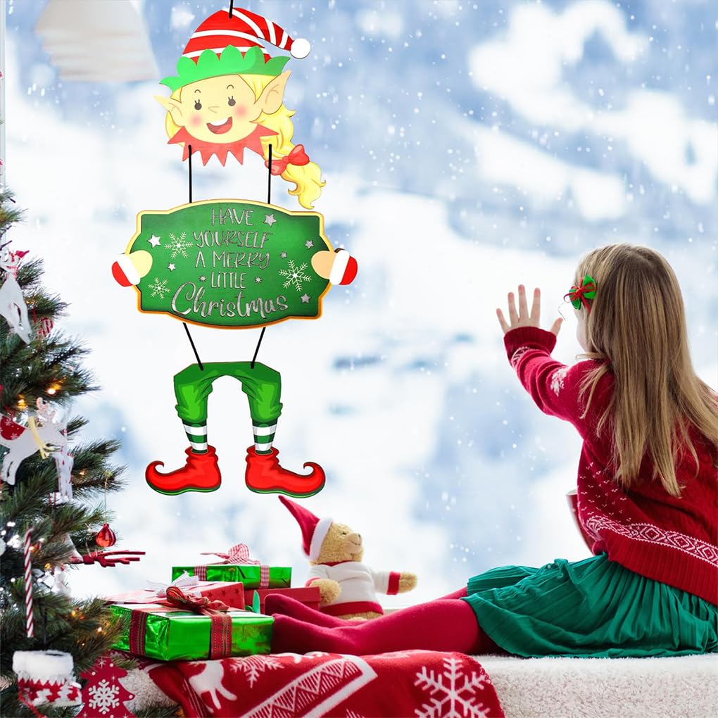 Letrero de Puerta con luz LED de niña elfa para Madera navideña, Puerta para Madera Encantadora, Regalo Feliz Navidad, excelente Servicio al Cliente